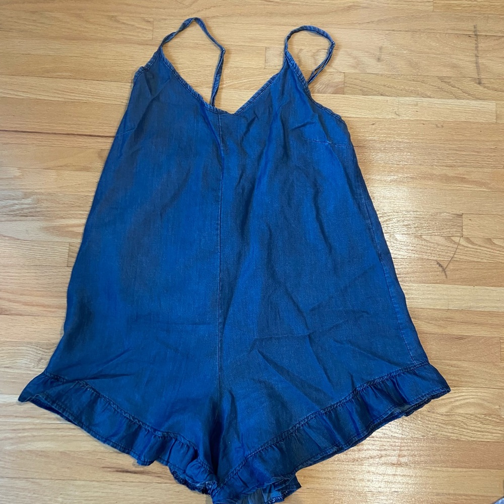 Denim ruffle romper